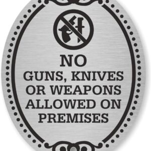 No Guns, Knives, Or Weapons Allowed” Diamond Plate Door Sign | 4" x 5