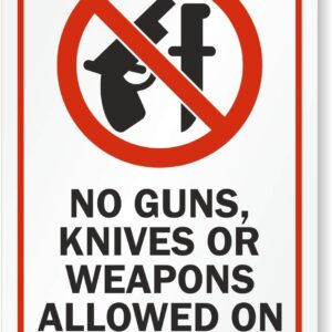 No Guns, Knives or Weapons Allowed on Premises” Glass Door Decal | 8"x5" Polyester